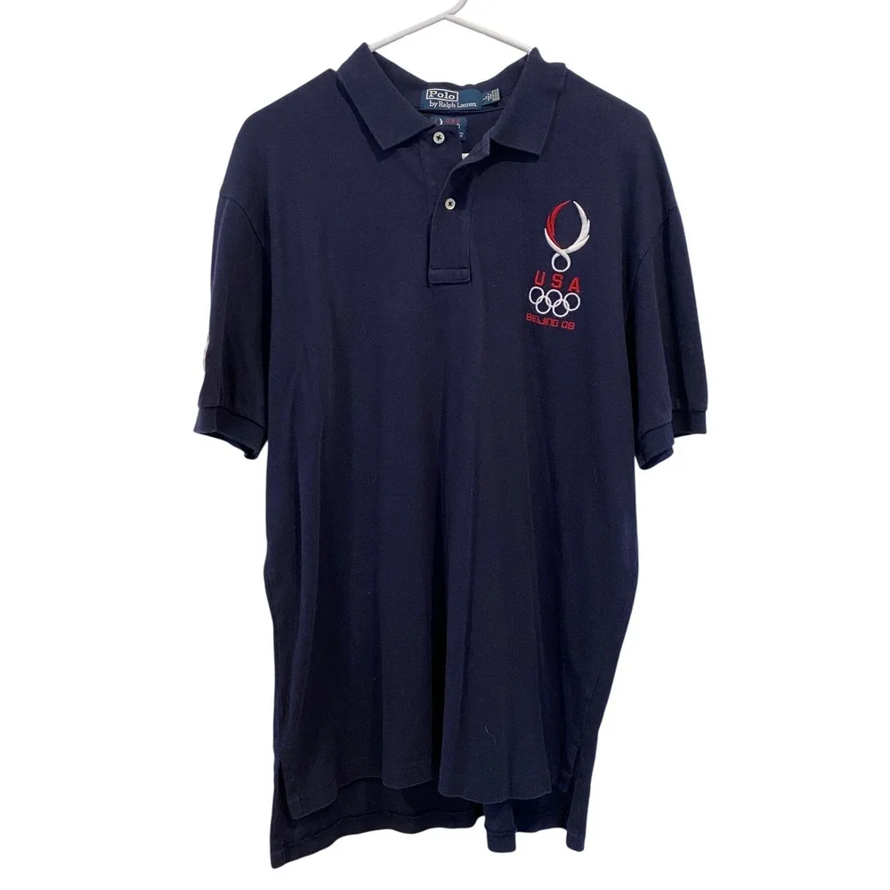 Polo Ralph Lauren Mens Beijing 2008 USA Olympic Team Polo Shirt Navy Blue Large